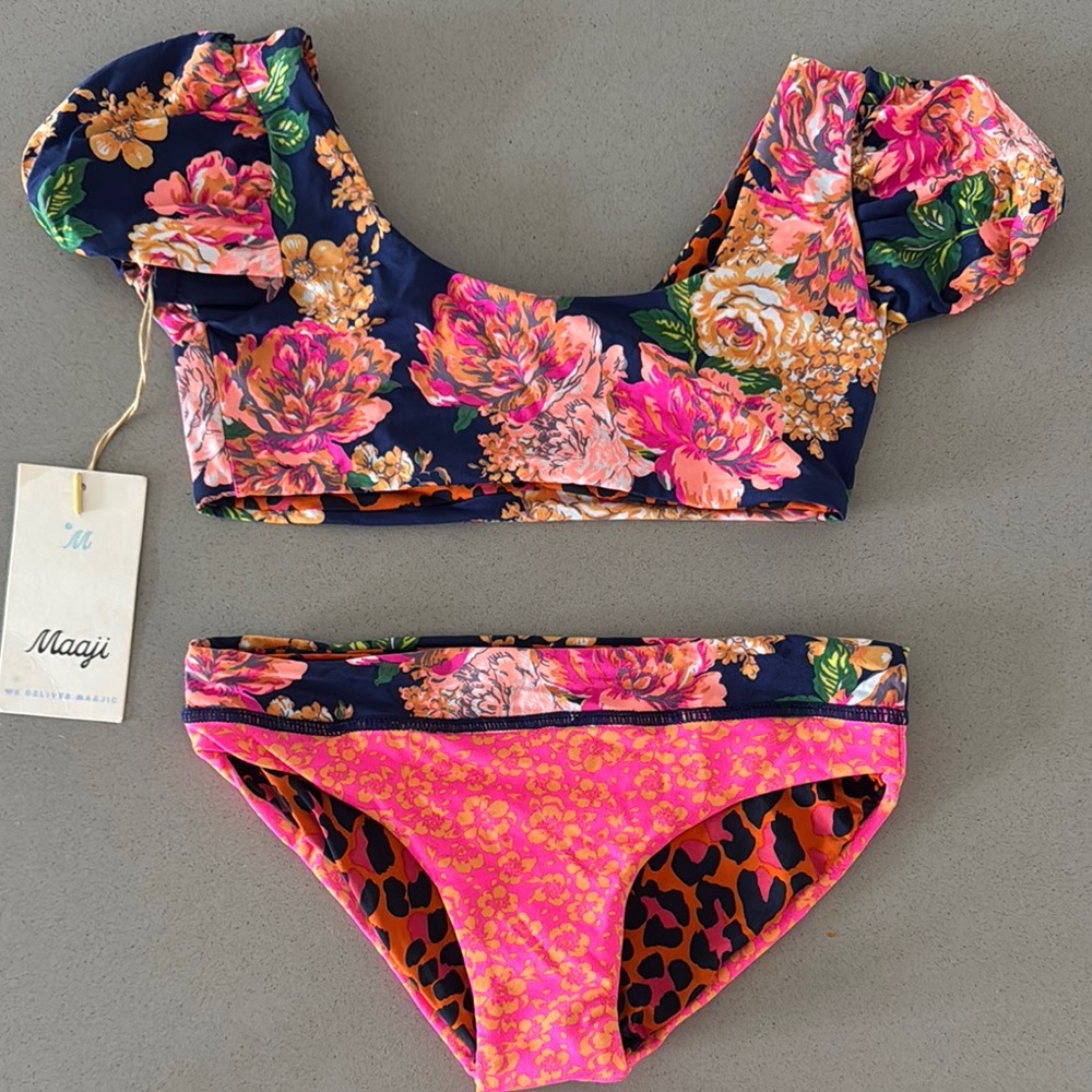 Maaji Kids Navy and Pink Floral Bikini
